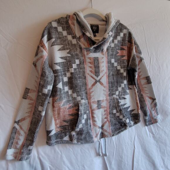 Billa Bong Womens Hoodie Size Small Tie Waist Beige Aztec print Beach Bum - Picture 2 of 6